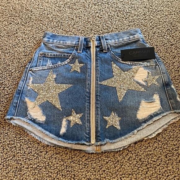 NWT Carmar Beatrice Denim Zip Up Mini Skirt Size 24 - Picture 1 of 10